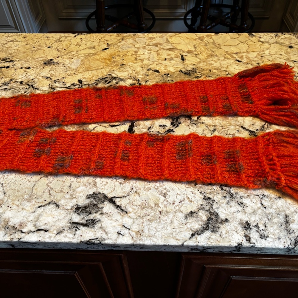 Orange Knit Scarf with Fringe